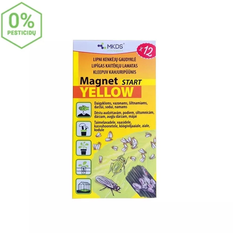 Magnet start yellow (7x14cm) baltasparnių, blakučių, amarų gaudyklės, 12 vnt