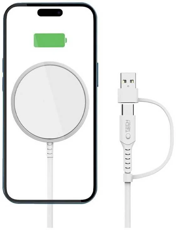 Tech-Protect QI15W-A44 magnetinis belaidis įkroviklis su MagSafe - Baltas