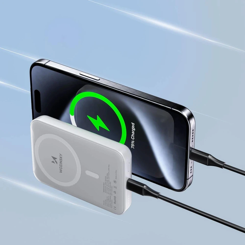 Wozinsky WRW349YWS 10000 mAh Magnetic Power Bank – baltos spalvos
