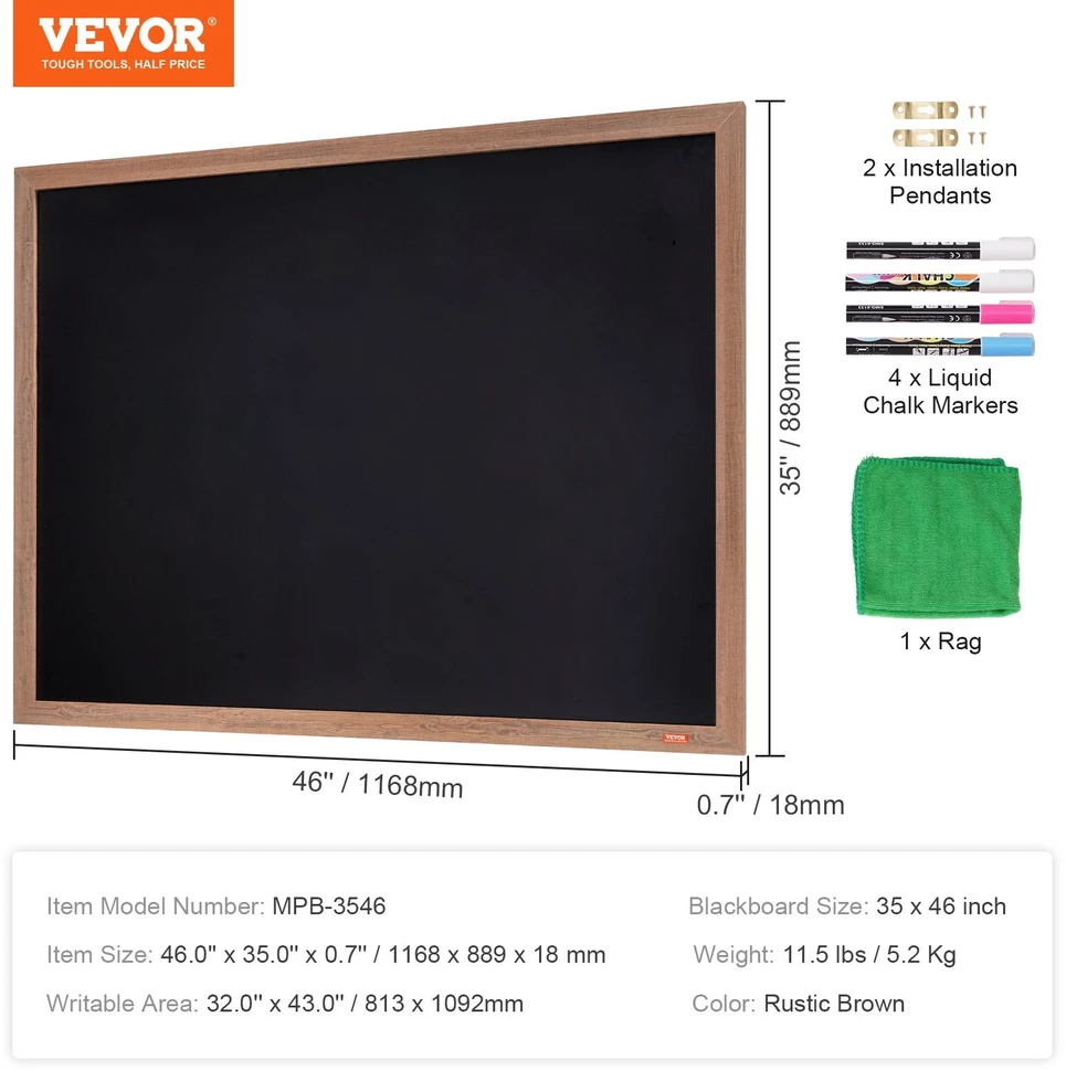 VEVOR Magnetinė kreidinė lenta su kreidelėmis