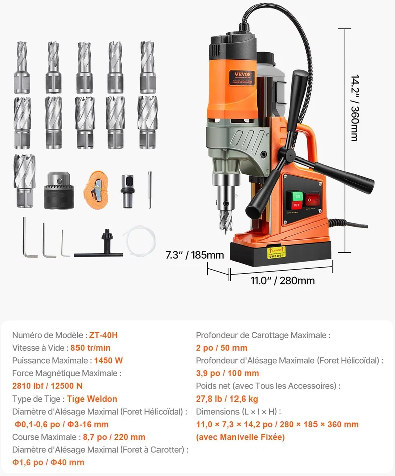 VEVOR Magnetinė gręžimo mašina 1450W 12500N 850 aps./min.