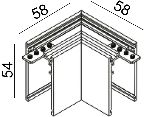Magnetinės sistemos IN_LINE paviršinio bėgelio L formos sujungimas, baltas