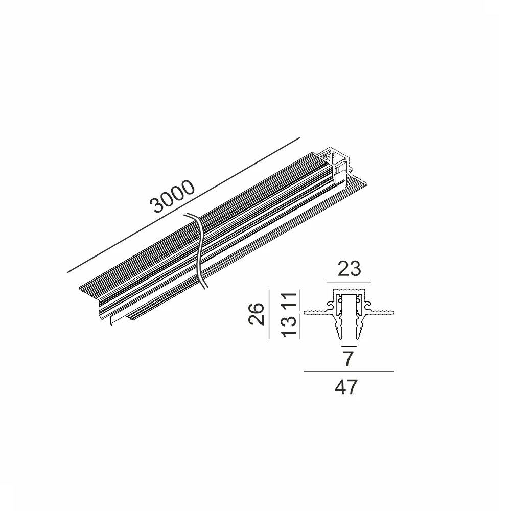Magnetinės sistemos užglaistomas bėgelis MICRO_LINE R, juodas, 3m