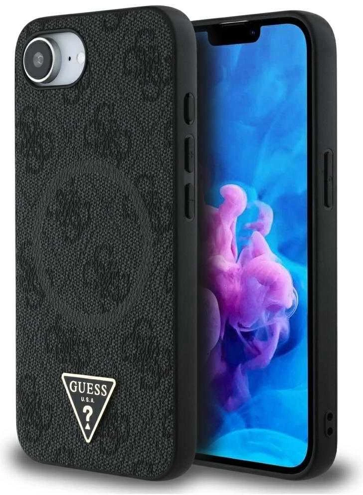 GUESS dėklas skirtas Apple iPhone 16e (SE 4 2025) compatible with MagSafe GUHMPSE4P4TDPK (PU 4G Triangle Logo) juodos spalvos