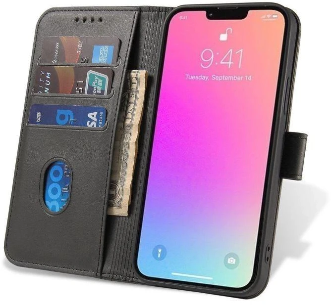 Magnetinis dėklas Huawei Nova 12 su atvartu ir pinigine - juodas