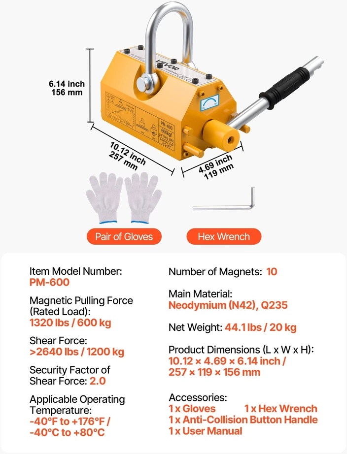 VEVOR Nuolatinis magnetinis keltuvas 600 kg