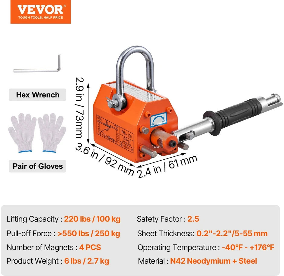 VEVOR Magnetinis keltuvas 100 kg kėlimo talpa