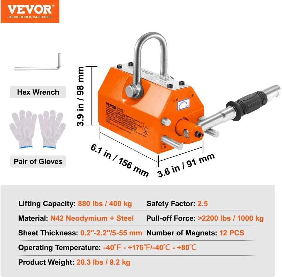 Vevor Magnetinis keltuvas 400 kg su saugos veiksniu 2,5