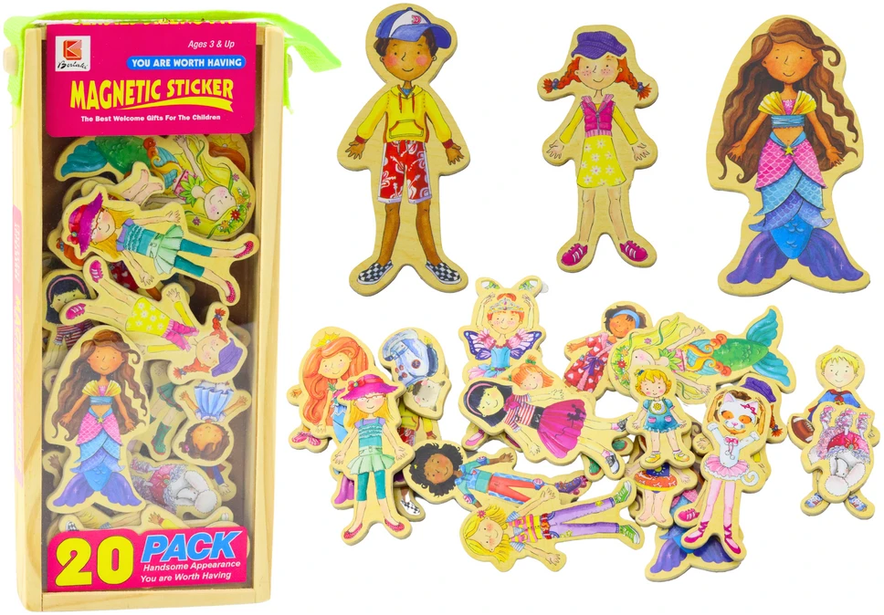 Lean Toys Mediniai magnetukai su spalvingais personažais, 20 vnt.