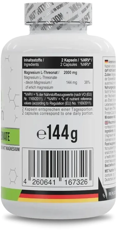 Magnio L-treonato kapsulės MST Magtein® 1000 mg, 120 kapsulių