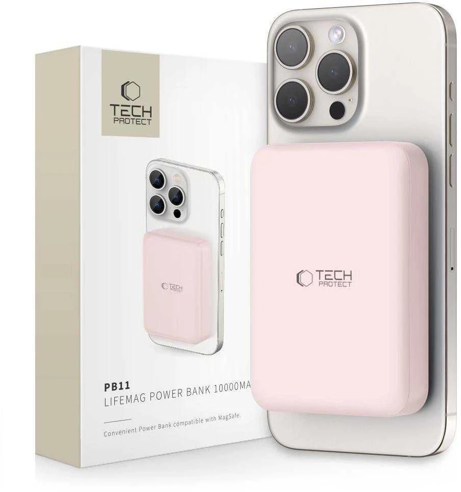 Tech-Protect PB11 LifeMag MagSafe powerbank 10000MAH rožinės spalvos