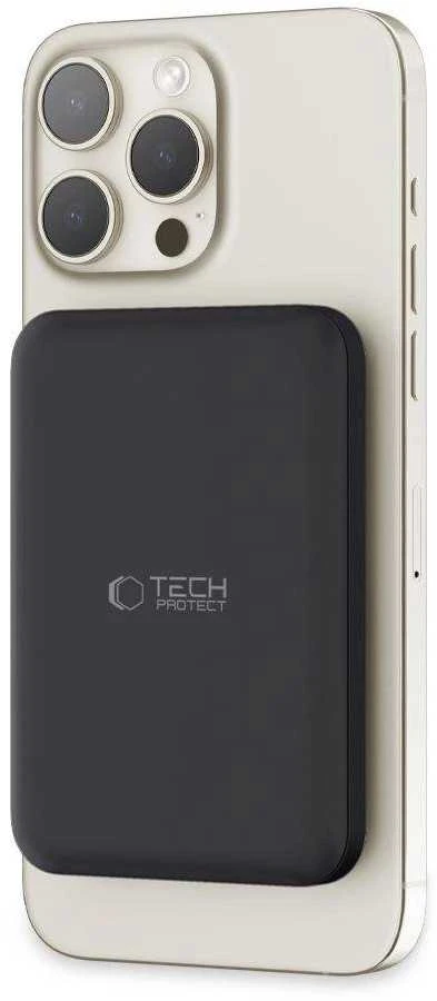 Tech-Protect LifeMag PB10 Powerbank su MagSafe 5000mAh 15W USB-C port – juodos spalvos + USB-C kabelis