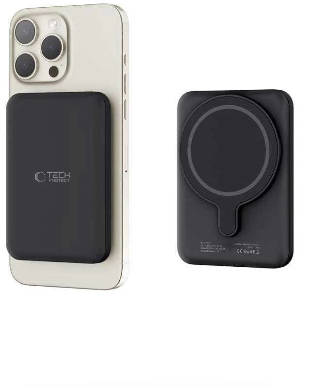 Tech-Protect LifeMag PB10 Powerbank su MagSafe 5000mAh 15W USB-C port – juodos spalvos + USB-C kabelis