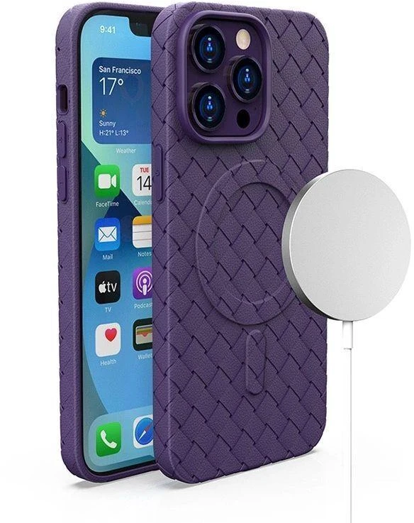 Hurtel MagSafe Woven Apple iPhone 15 Pro – dėklas telefonui violetinės spalvos