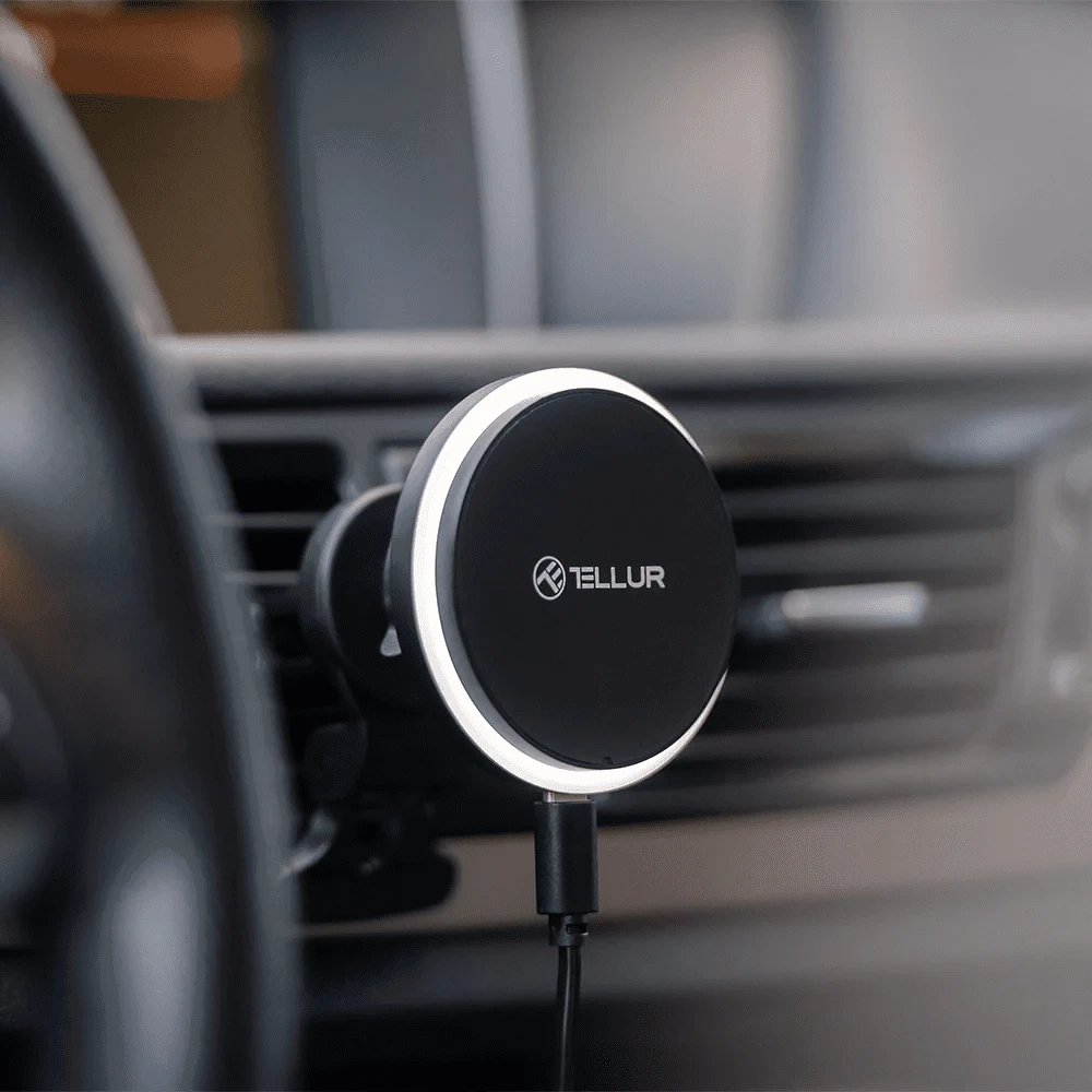 Tellur belaidis automobilinis įkroviklis, MagSafe compatible, 15W juodos spalvos