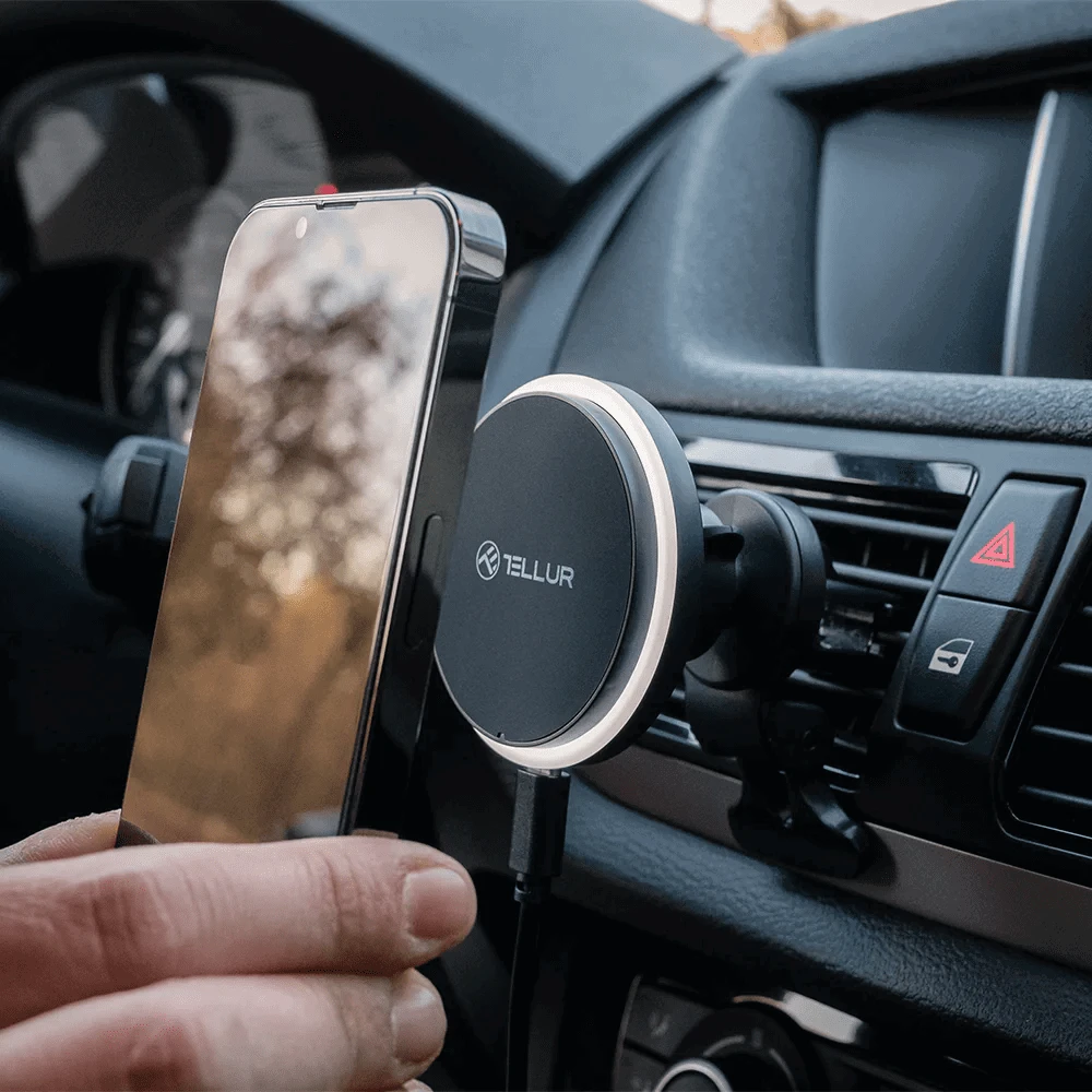 Tellur belaidis automobilinis įkroviklis, MagSafe compatible, 15W juodos spalvos