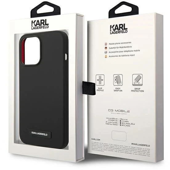 Dėklas Karl Lagerfeld KLHMP14LSLMP1K iPhone 14 Pro 6,1" hardcase juoda/juodas Silicone Plaque Magsafe