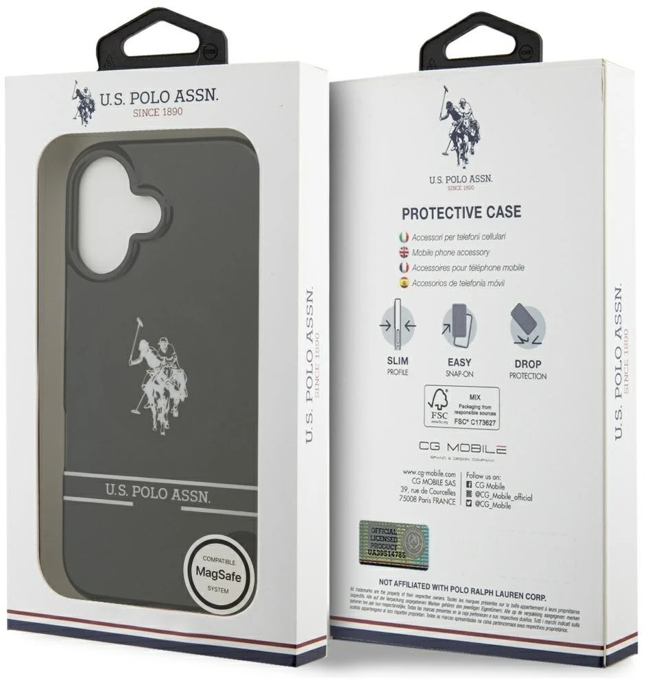 Us Polo Assn US Polo DH and Bottom Stripe Logo MagSafe dėklas skirtas Apple iPhone 17 juodos spalvos