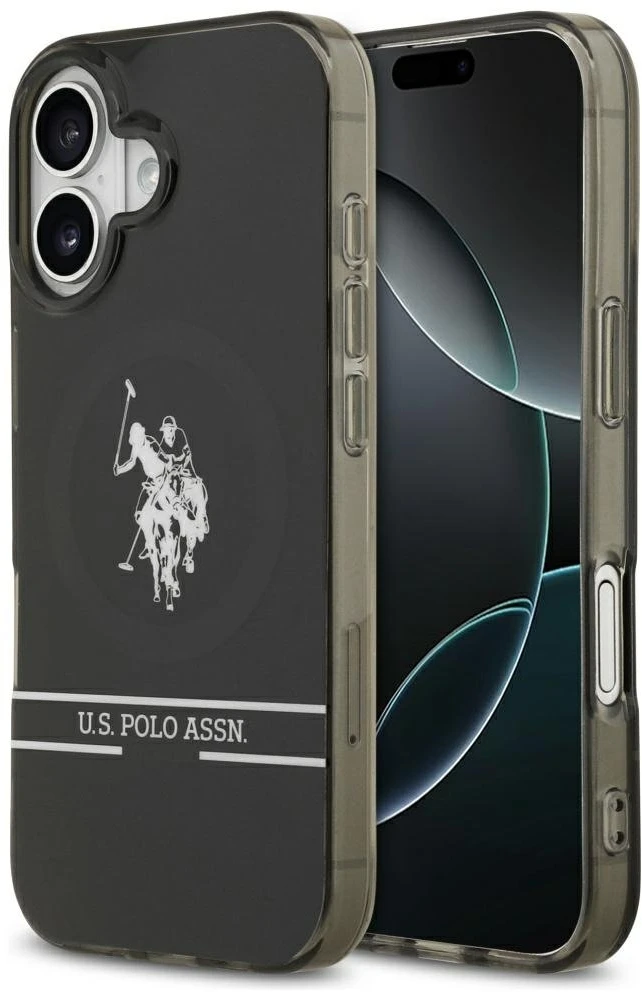Us Polo Assn US Polo DH and Bottom Stripe Logo MagSafe dėklas skirtas Apple iPhone 17 juodos spalvos