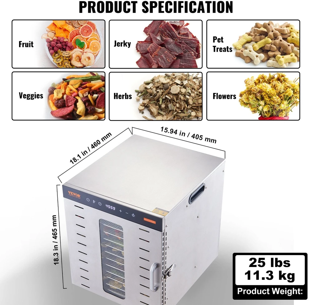 VEVOR 10 padėklų maisto džiovintuvas 1000W