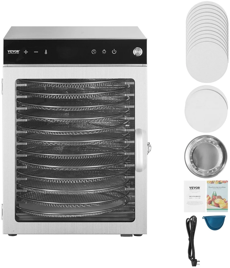 VEVOR 12 padėklų maisto džiovykla iš nerūdijančio plieno 800W