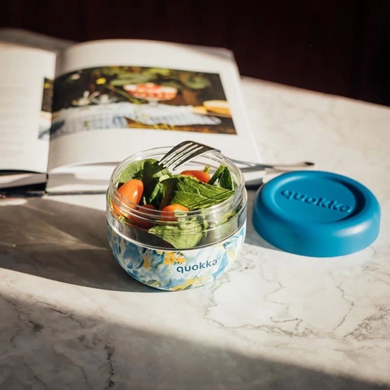 Quokka Bubble Food Jar - Plastic food container / Priešpiečių dėžutė 500 ml (Mėlyna Peonies)