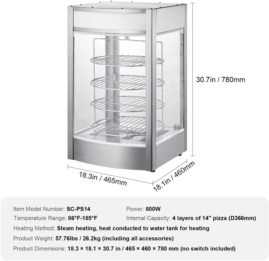 VEVOR Elektrinis 4 lygių picos šildytuvas 36 cm