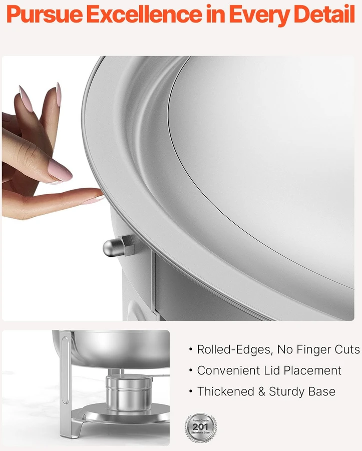 VEVOR apvalus chafing dish 4,7 l dubenėlis, 2 vnt.