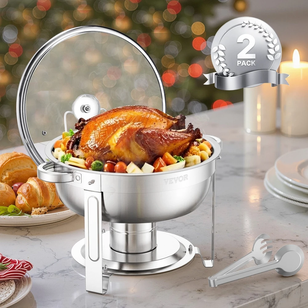 VEVOR apvalus chafing dish 4,7 l dubenėlis, 2 vnt.