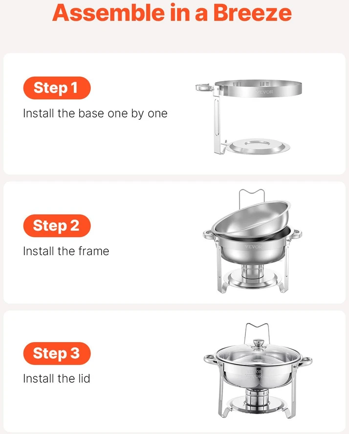 VEVOR apvalus chafing dish 4,7 l dubenėlis, 2 vnt.