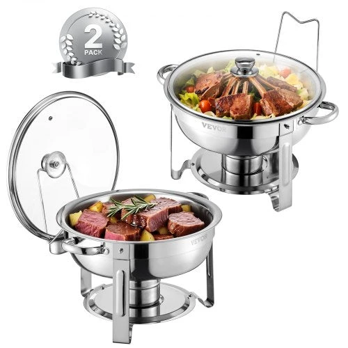 VEVOR apvalus chafing dish 4,7 l dubenėlis, 2 vnt.