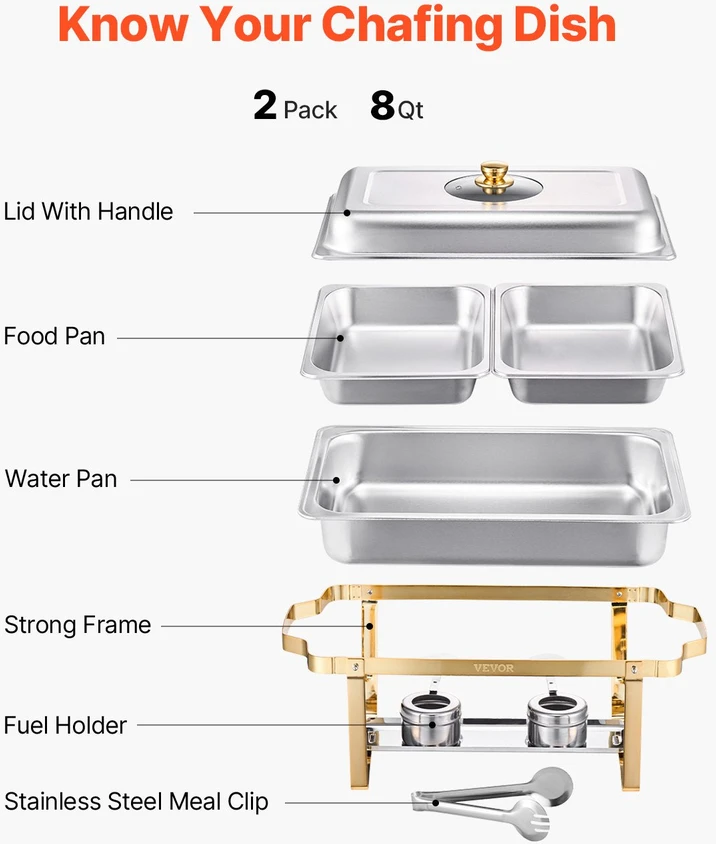 VEVOR 4 l 2 vnt stačiakampė chafingo lėkštė