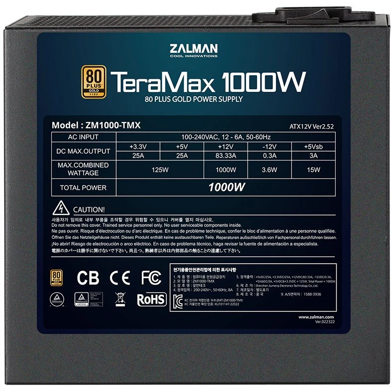 Maitinimo blokas su 80 Plus Gold Zalman ZM1200-TMX, 1200 W