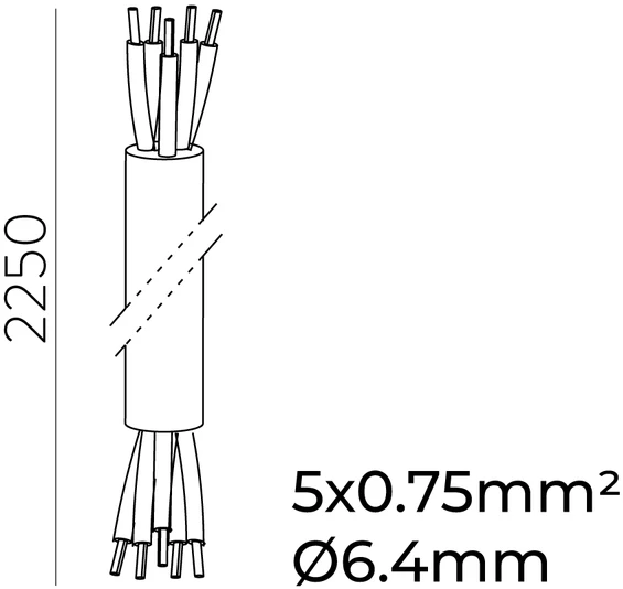 Maitinimo kabelis, 5 polių, 2250mm, skirtas EASY LINK sistemai, juodas, PUSH/DALI, K2005341N