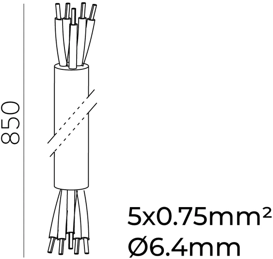 Maitinimo kabelis, 5 polių, 850mm, skirtas EASY LINK sistemai, juodas, PUSH/DALI, K2005141N
