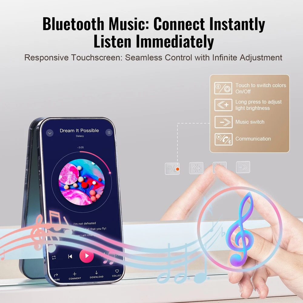 VEVOR Apšviestas makiažo veidrodis su Bluetooth ir USB