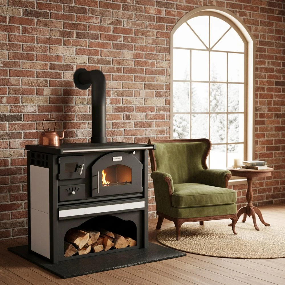 Malka kūrenama krosnelė su orkaite HECHT VULCANUS BEIGE, 6 kW