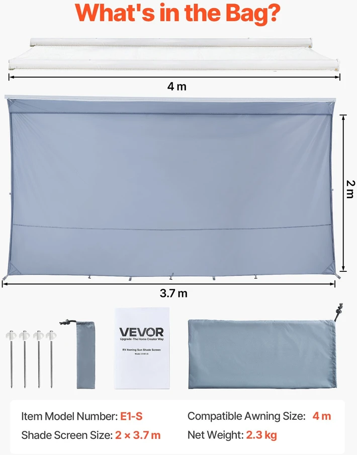 VEVOR Kemperinės markizės saulės užuolaida 2 x 3.7 m
