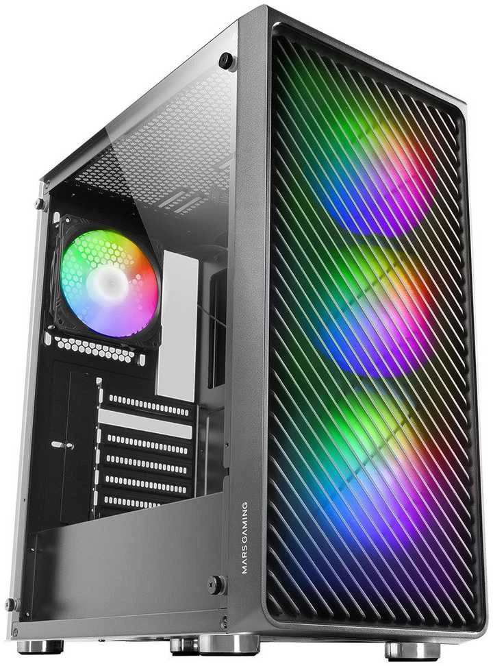 „tacens Mars Gaming MC-F Juodas“, ATX žaidimų pusiau bokštas, grūdinto stiklo langas, metalinis tinklelio priekis, 4x 120 mm ARGB ventiliatoriai