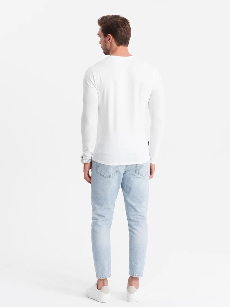 Marškinėlių ilgomis rankovėmis rinkinys vyriškas baltas slim fit V formos iškirpte 2 vnt. Ombre
