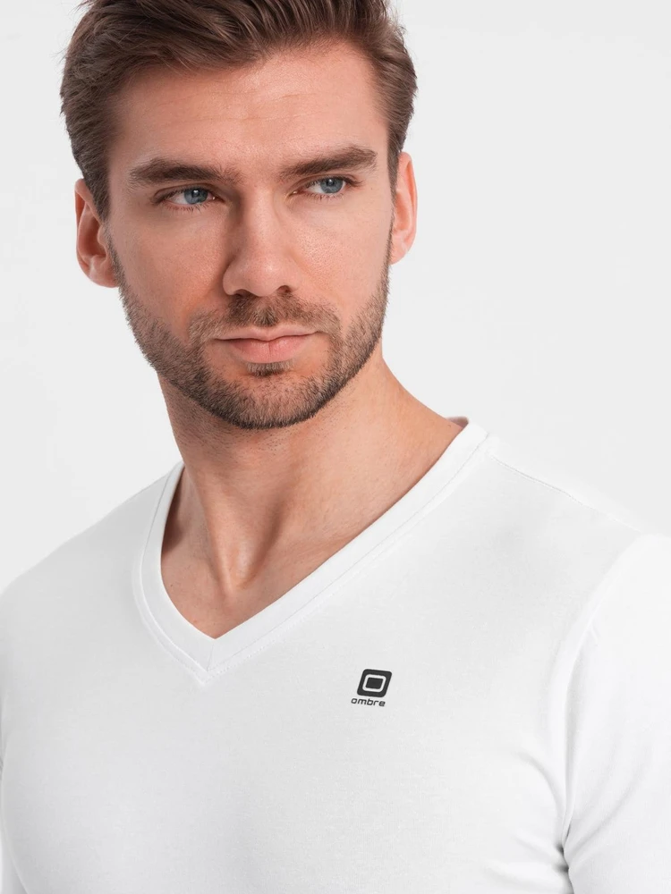 Marškinėlių ilgomis rankovėmis rinkinys vyriškas baltas slim fit V formos iškirpte 2 vnt. Ombre
