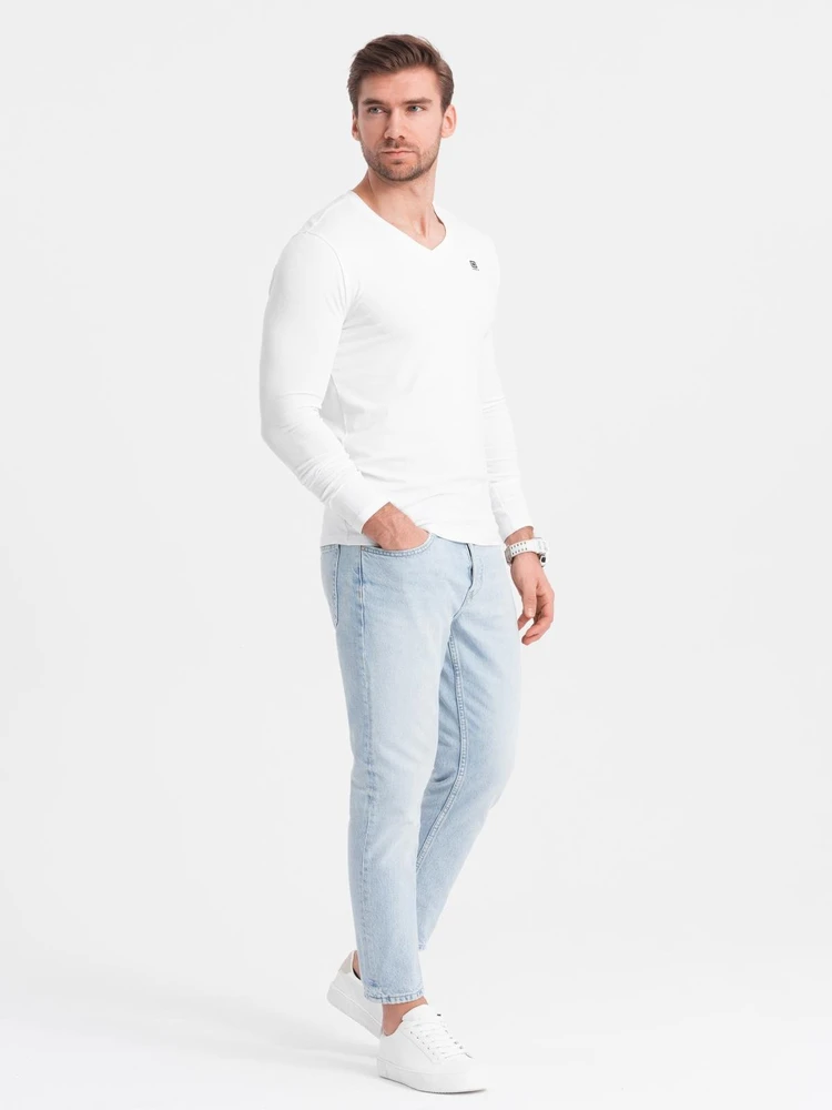 Marškinėlių ilgomis rankovėmis rinkinys vyriškas baltas slim fit V formos iškirpte 2 vnt. Ombre