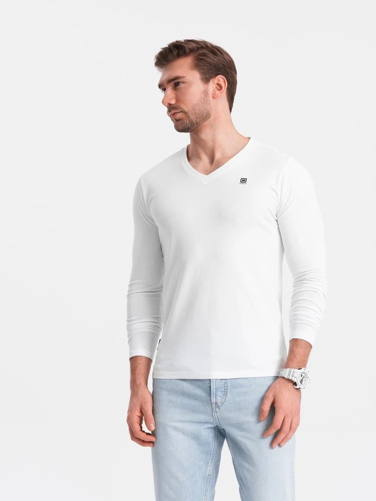 Marškinėlių ilgomis rankovėmis rinkinys vyriškas baltas slim fit V formos iškirpte 2 vnt. Ombre