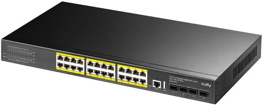 Šakotuvas 24 prievadų komutatorius CUDY GS5024PS4-400W (Valdomas, PoE)