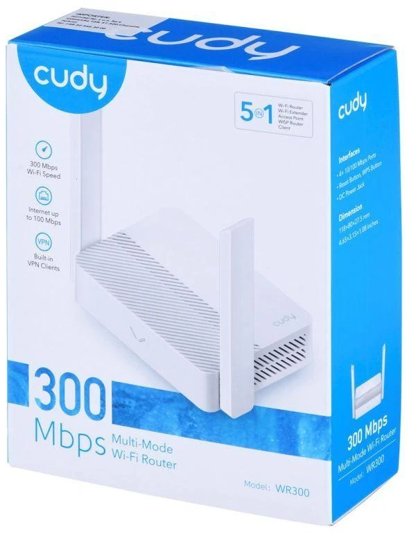 „Cudy WR300“ belaidis maršrutizatorius „Fast Ethernet“ vienos juostos (2,4 GHz) „Baltas“