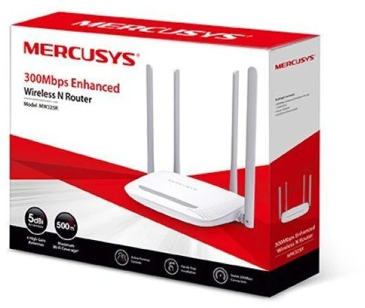 TP-Link „Mercusys“ | Patobulintas belaidis N maršrutizatorius | MW325R | 802.11n | 300 Mbit/s | 10/100 Mbit/s | Ethernet LAN (RJ-45) jungtys 3 | Tinklo palaikymas: Ne | MU-MiMO: Ne | Ne, mobilusis plačiajuostis ryšys: Ne | Antenos tipas: 4 fiksuotos | Ne