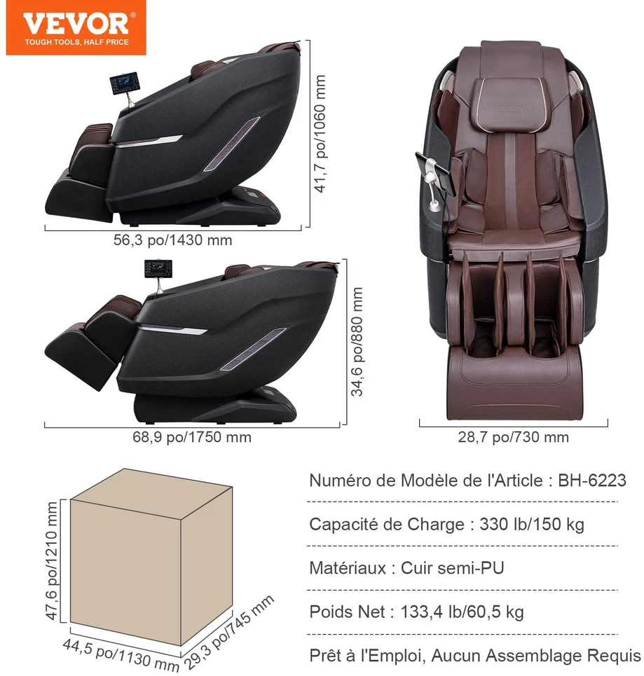 VEVOR Viso kūno masažo kėdė su SL bėgiu