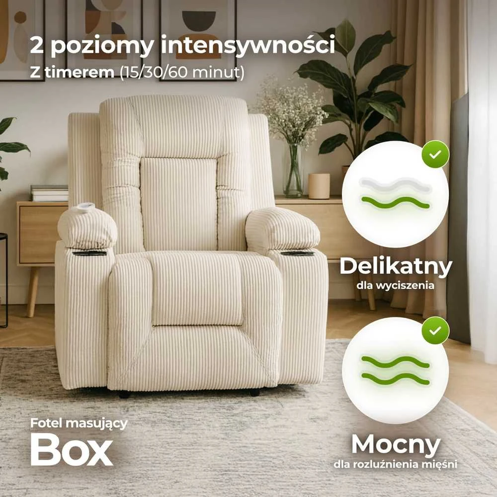 Masažinis fotelis BOX, smėlio spalvos, štruksas