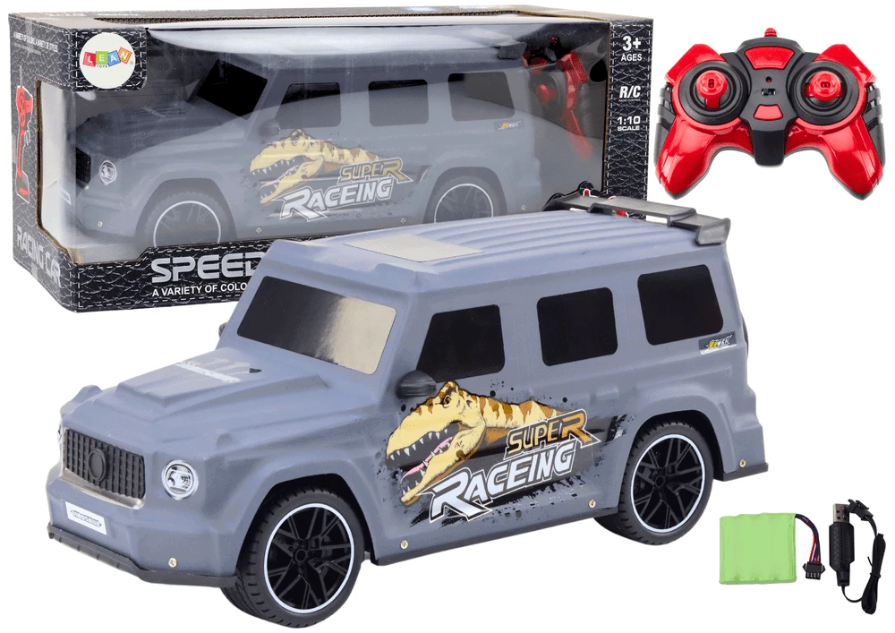 Lean Toys Nuotolinio valdymo automobilis su dinozauru, 1:10 mastelis, pilkas