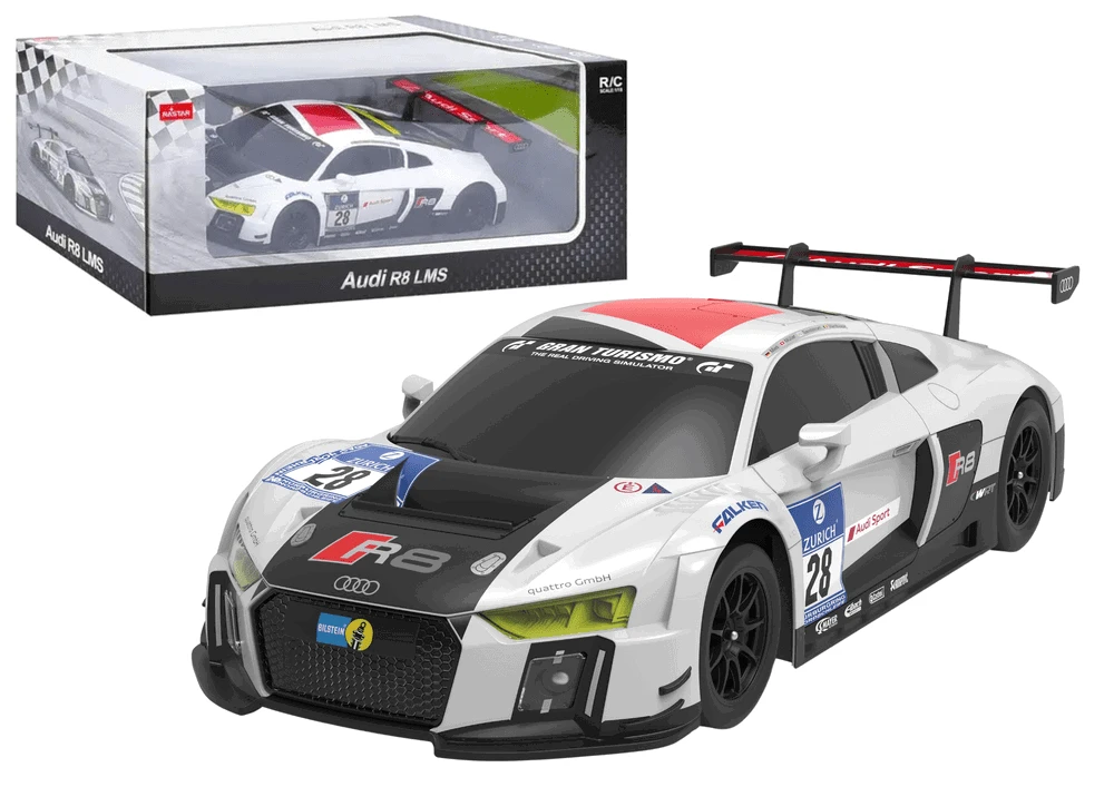 Rastar Nuotoliniu būdu valdomas sportinis automobilis AUDI R8 LMS 1:24, baltas ir juodas